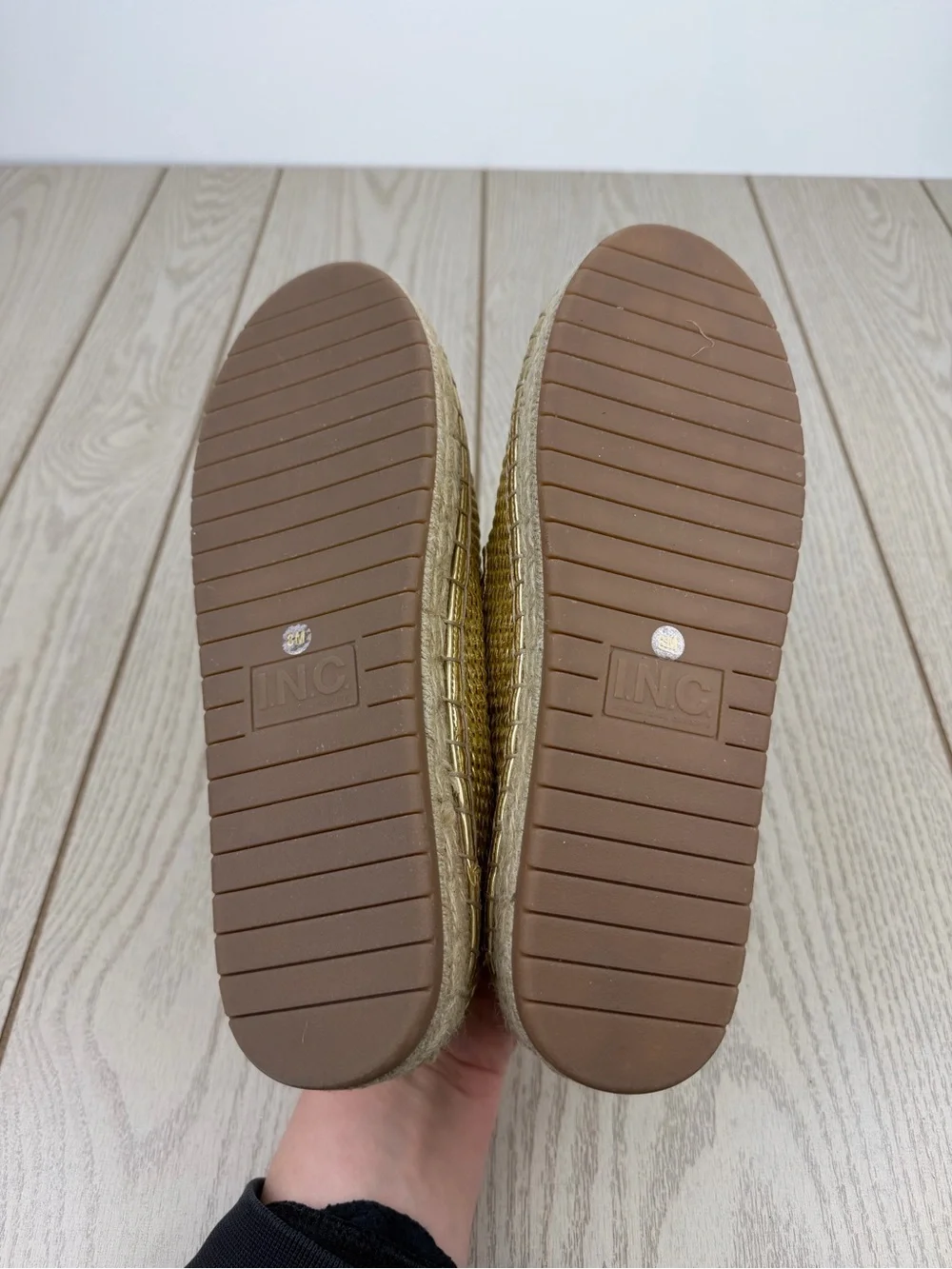 I.N.C. Women's Madilyn Slip-On Embellished Espadrille Flats 8M Gold Raffia $80